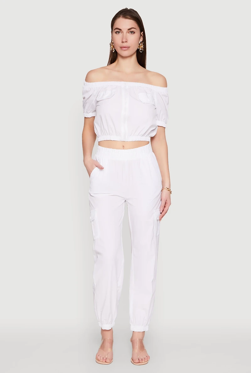 Puff Sleeve Zip Front Crop Top