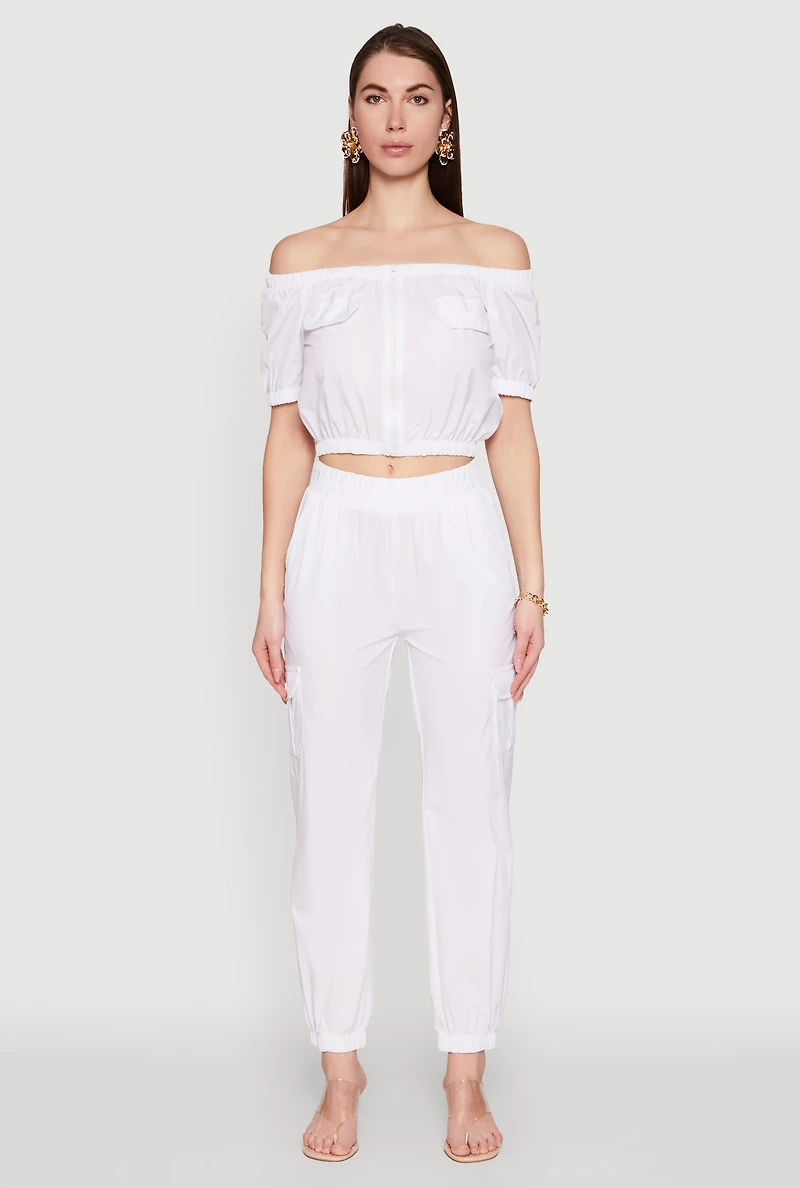 Puff Sleeve Zip Front Crop Top