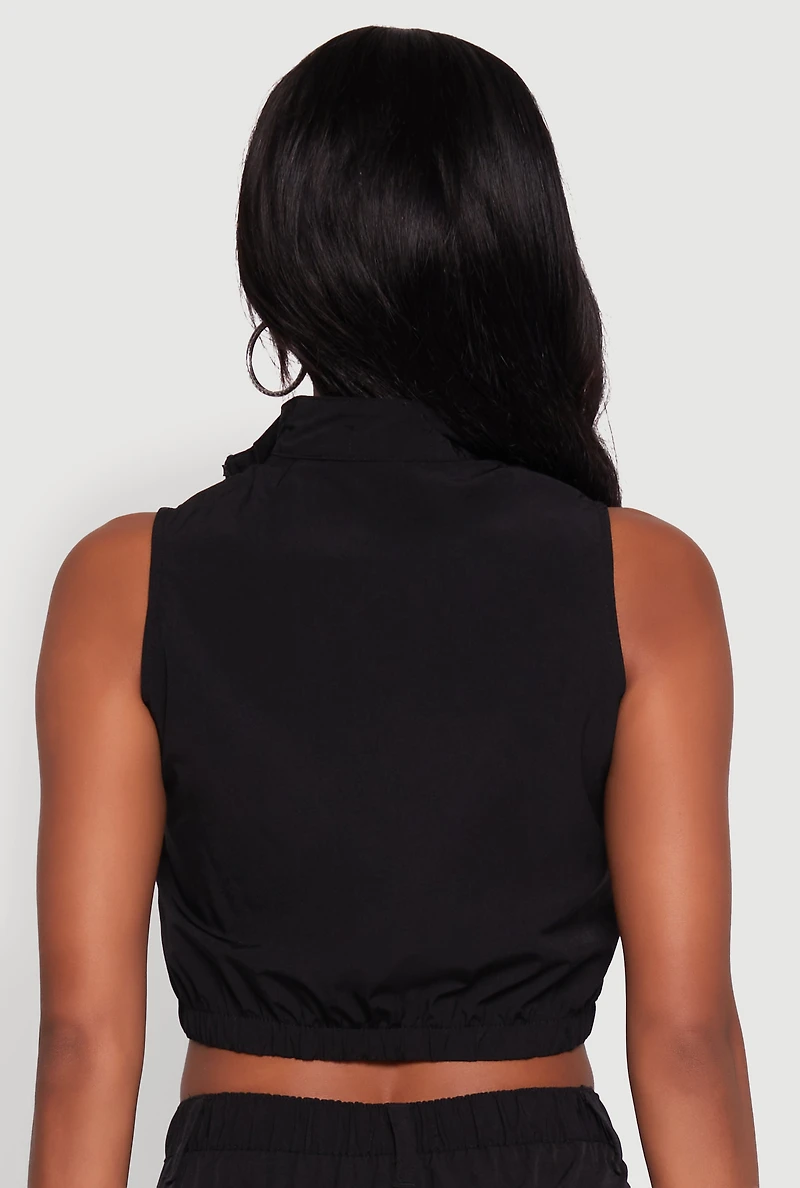 Womens Zip Front Cargo Pocket Windbreaker Vest, Black, Size L