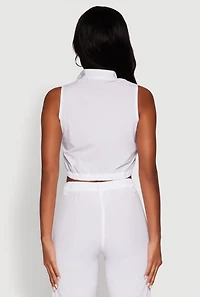 Womens Zip Front Cargo Pocket Windbreaker Vest, White,