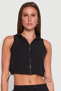 Cropped Toggle Drawstring Hooded Vest