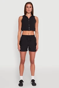 Cropped Toggle Drawstring Hooded Vest