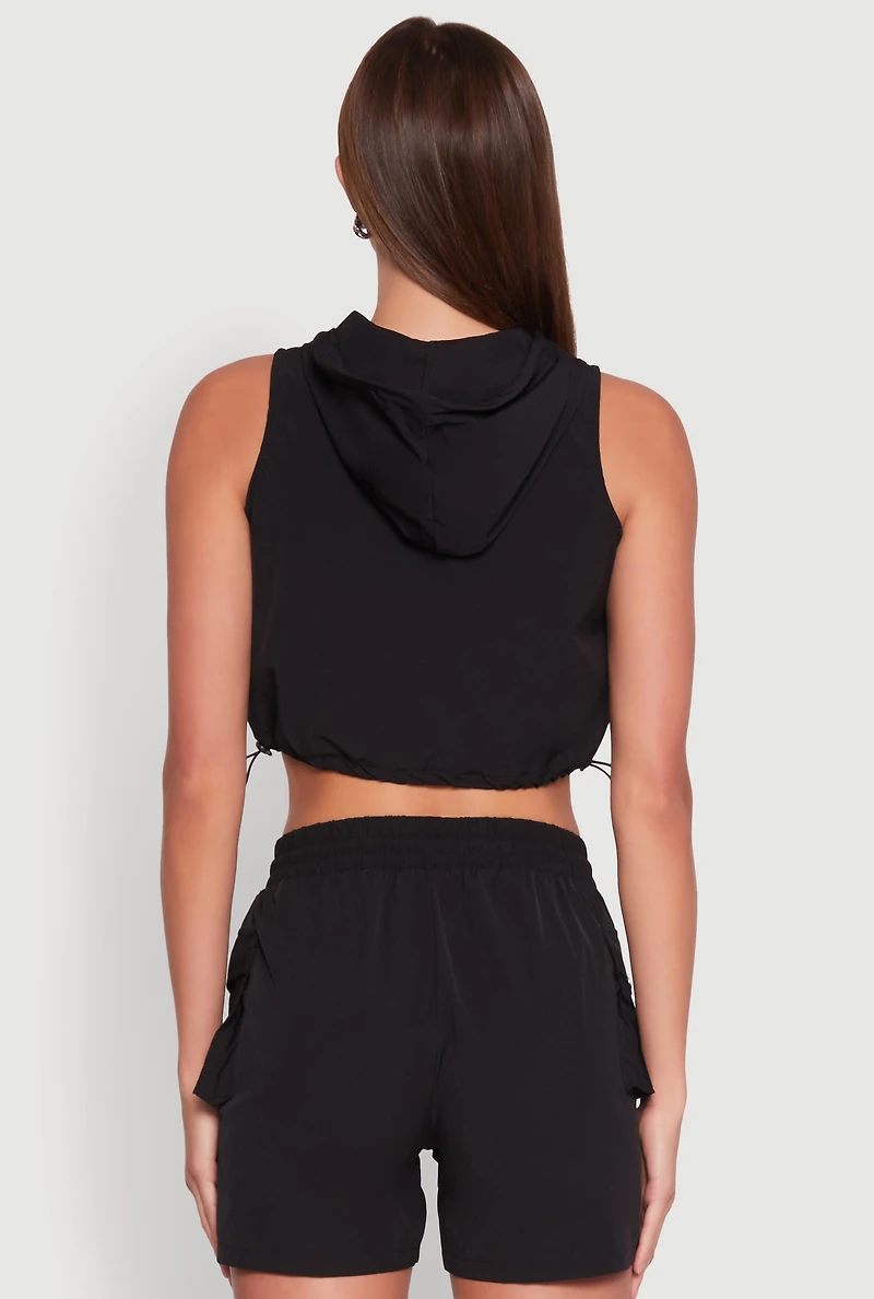 Cropped Toggle Drawstring Hooded Vest