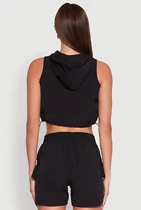 Cropped Toggle Drawstring Hooded Vest