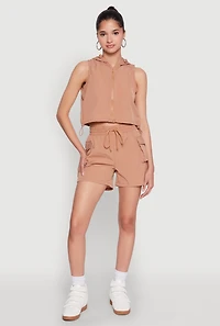 Cropped Toggle Drawstring Hooded Vest