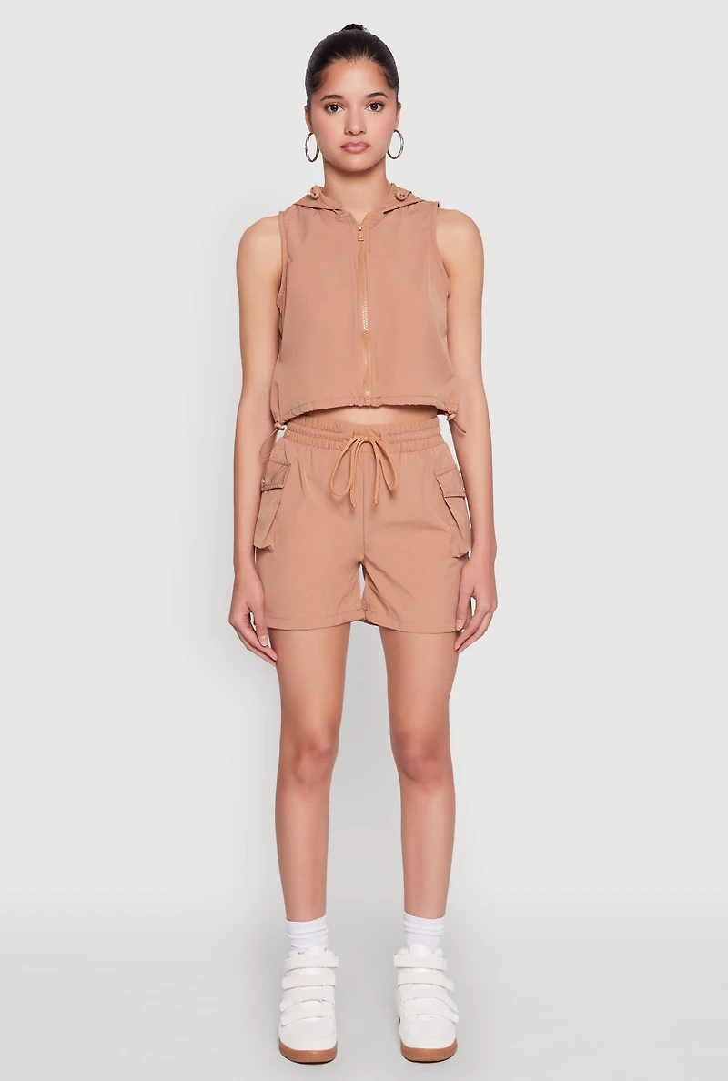 Cropped Toggle Drawstring Hooded Vest
