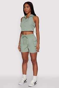 Womens Cropped Toggle Drawstring Hooded Vest, Green,