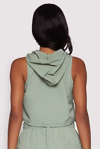 Womens Cropped Toggle Drawstring Hooded Vest, Green,