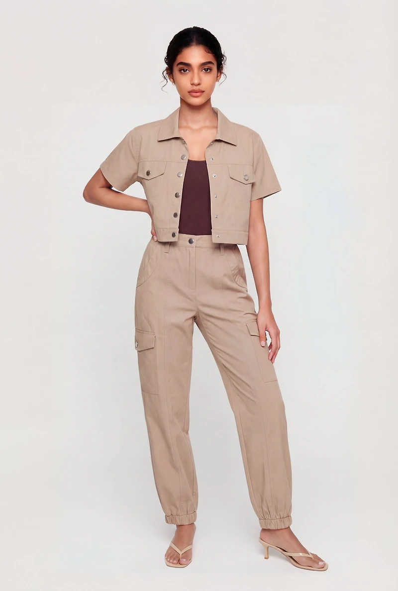 Nylon High Waisted Cargo Joggers