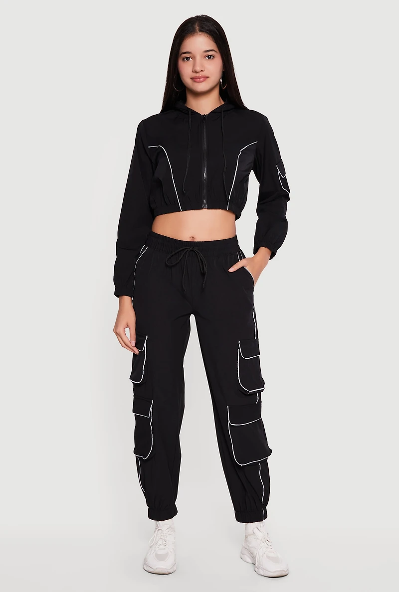 Nylon Drawstring Waist Utility Joggers