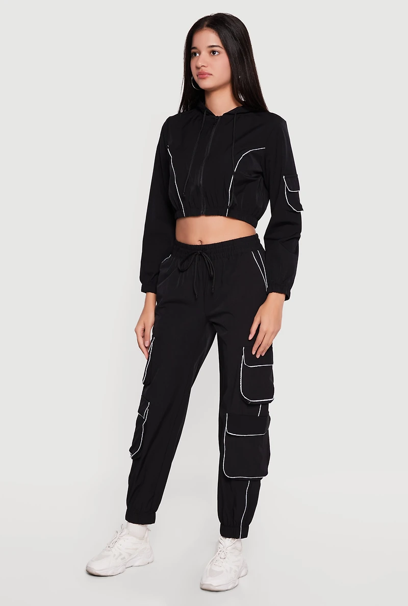 Nylon Drawstring Waist Utility Joggers
