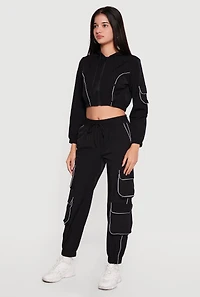 Nylon Drawstring Waist Utility Joggers