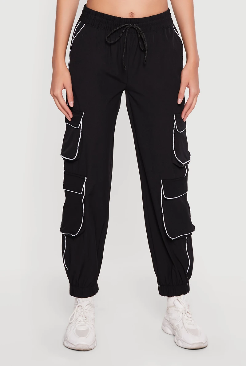 Nylon Drawstring Waist Utility Joggers