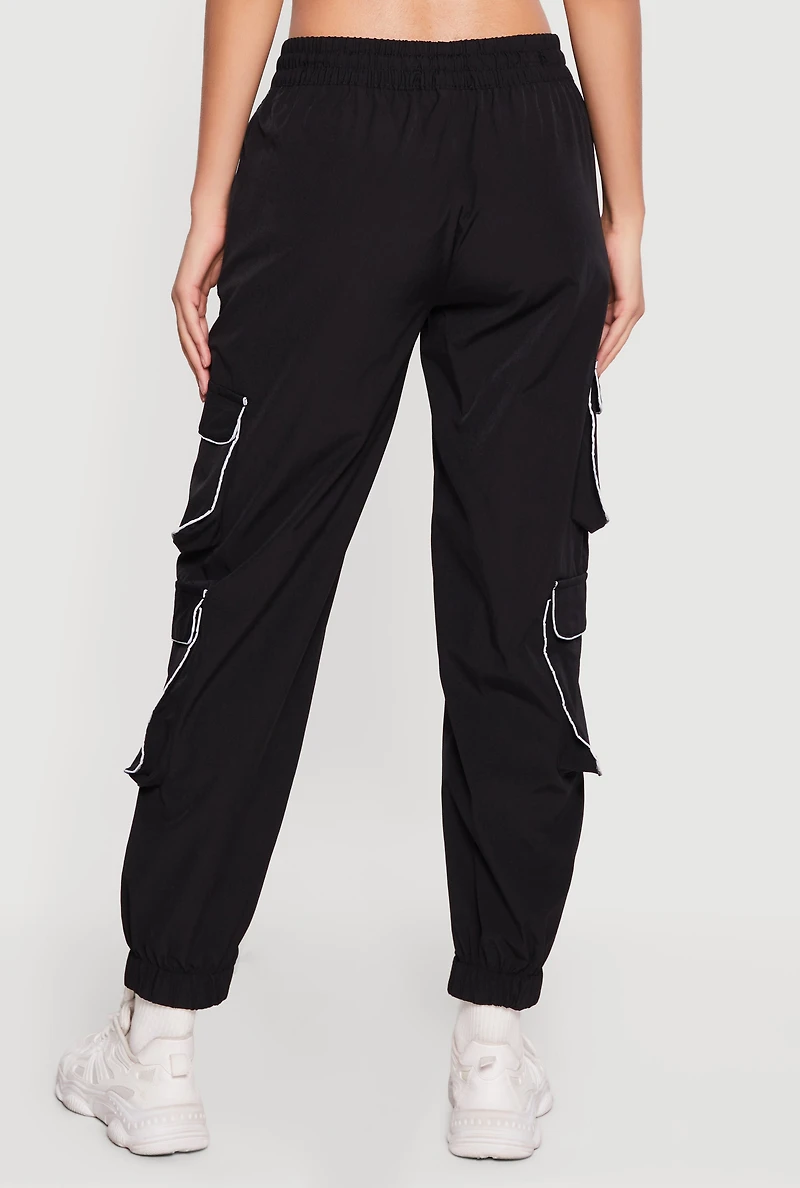 Nylon Drawstring Waist Utility Joggers