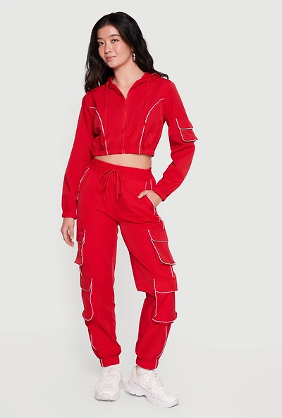 Nylon Drawstring Waist Utility Joggers