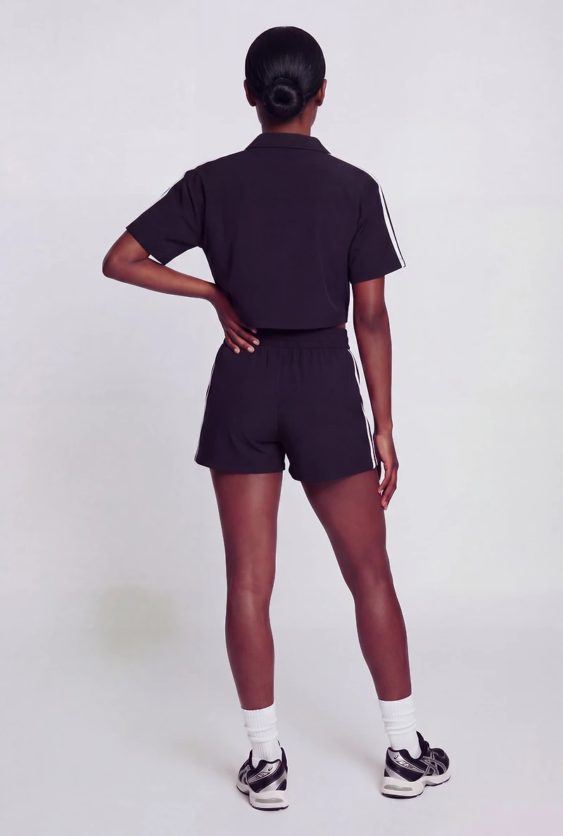Nylon Varsity Stripe Drawstring Waist Shorts
