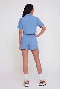 Nylon Varsity Stripe Drawstring Waist Shorts