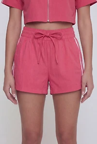 Nylon Varsity Stripe Drawstring Waist Shorts