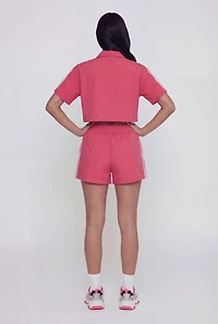 Nylon Varsity Stripe Drawstring Waist Shorts