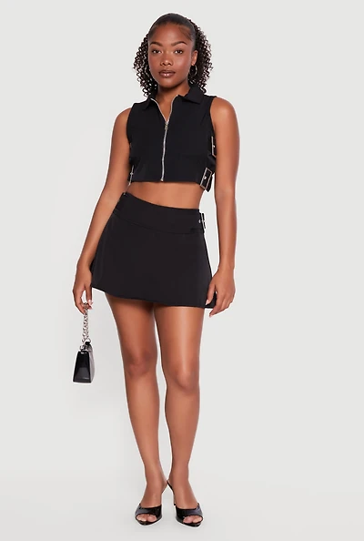 Side Buckle Detail Zip Back Mini Skirt