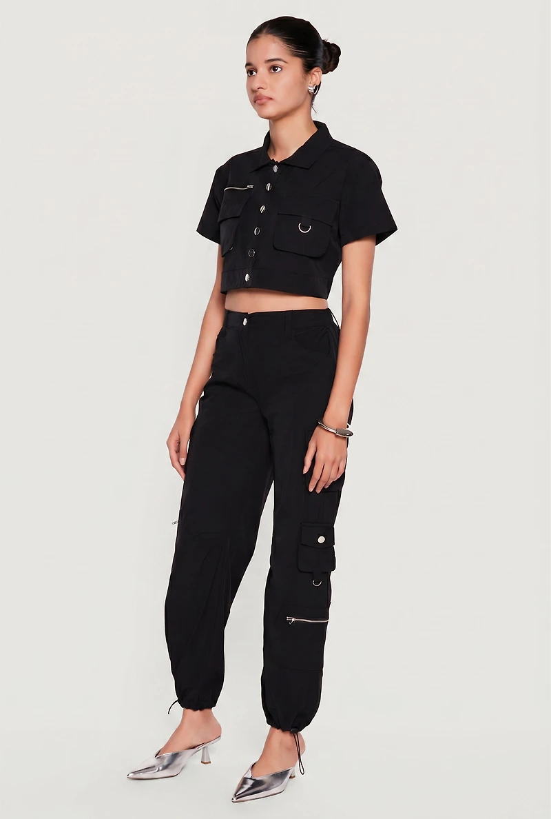 High Waisted Zip Pocket Cargo Pants