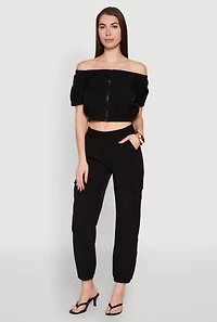 Smocked High Waisted Cargo Joggers