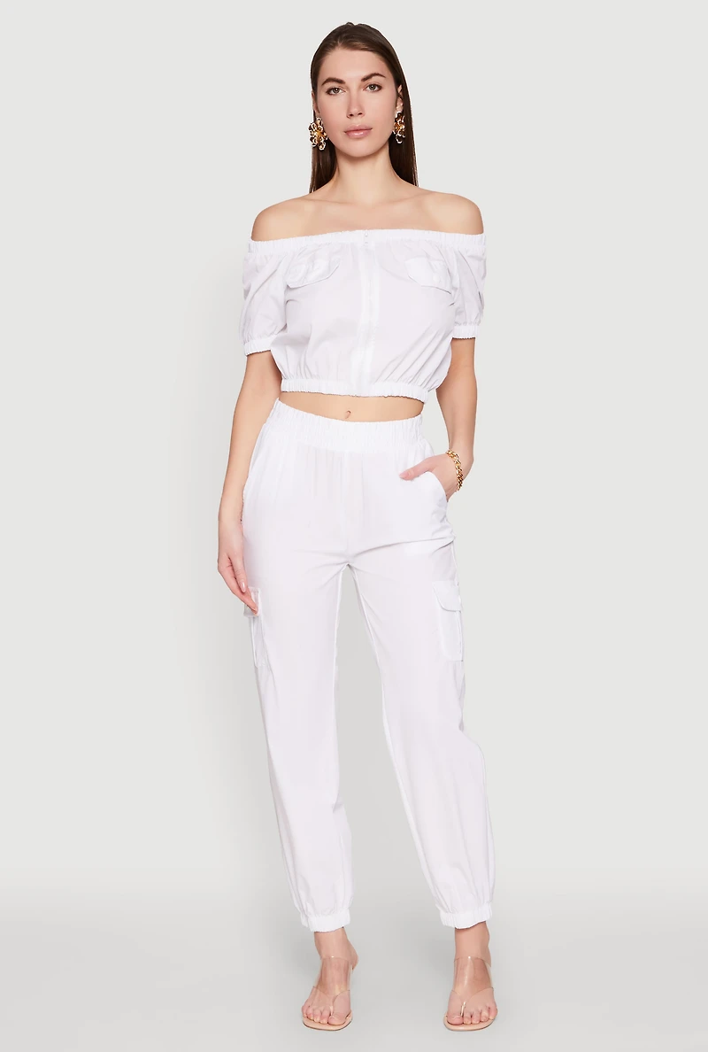 Smocked High Waisted Cargo Joggers