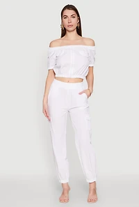 Smocked High Waisted Cargo Joggers