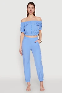 Smocked High Waisted Cargo Joggers