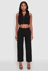 Womens High Waisted Nylon Cargo Pants, XL