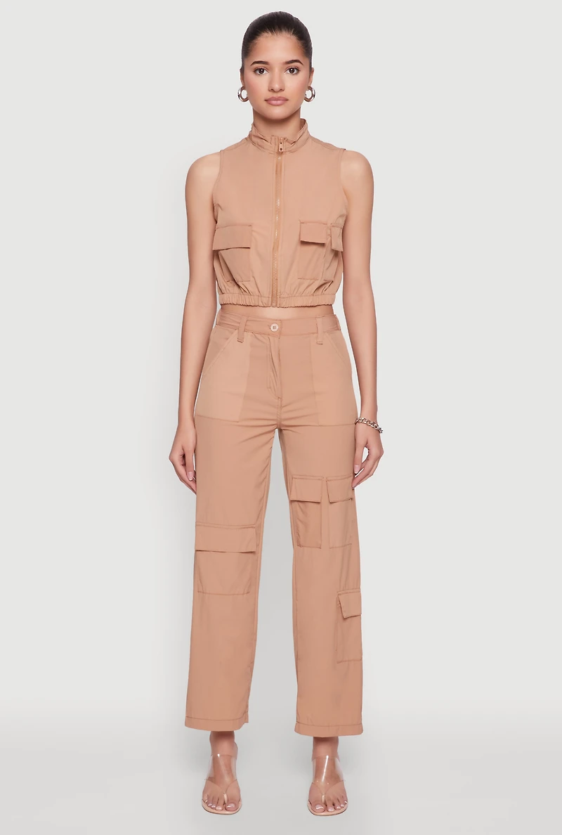 High Waisted Nylon Cargo Pants