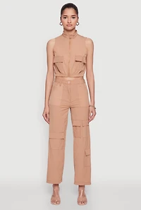 High Waisted Nylon Cargo Pants