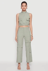 High Waisted Nylon Cargo Pants