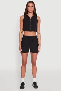 Womens Drawstring Waist Cargo Pocket Shorts,