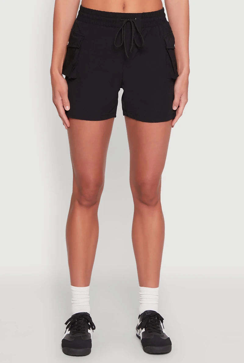 Womens Drawstring Waist Cargo Pocket Shorts,