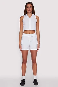 Womens Drawstring Waist Cargo Pocket Shorts, White, Size L