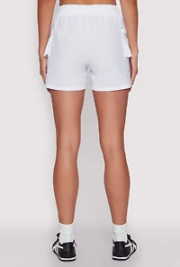 Womens Drawstring Waist Cargo Pocket Shorts, White, Size M