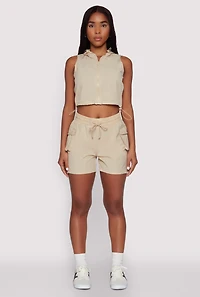 Womens Drawstring Waist Cargo Pocket Shorts,