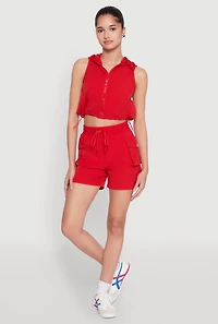 Womens Drawstring Waist Cargo Pocket Shorts, Red, Size S