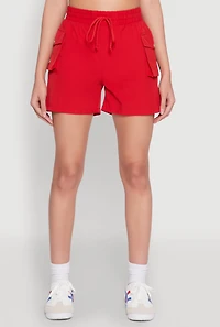 Womens Drawstring Waist Cargo Pocket Shorts, Red, Size S
