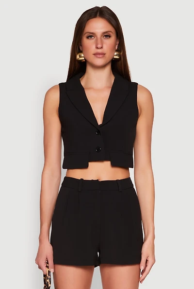 Womens Cropped Blazer Vest, Black, Size L