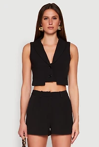Womens Cropped Blazer Vest, Black, Size L