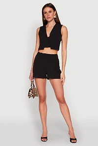 Womens Cropped Blazer Vest, Black, Size L