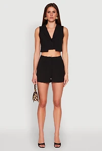Womens Cropped Blazer Vest, Black, Size L