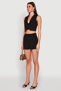 Womens Cropped Blazer Vest, Black, Size L