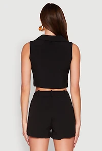 Womens Cropped Blazer Vest, Black, Size L