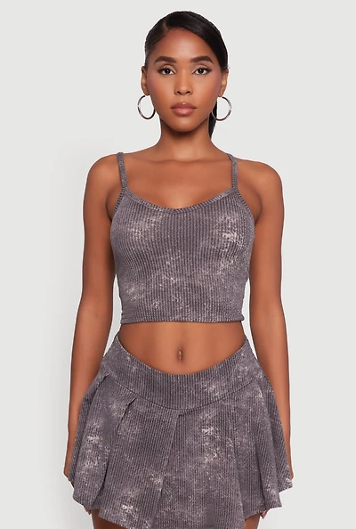 Womens Trendy Acid Wash V Neck Cropped Cami, Grey, Size M