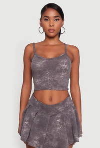Womens Trendy Acid Wash V Neck Cropped Cami, Grey, Size M