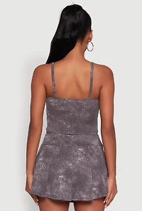 Womens Trendy Acid Wash V Neck Cropped Cami, Grey, Size M