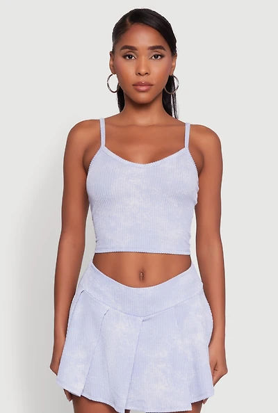 Womens Trendy Acid Wash V Neck Cropped Cami, Blue, Size XL